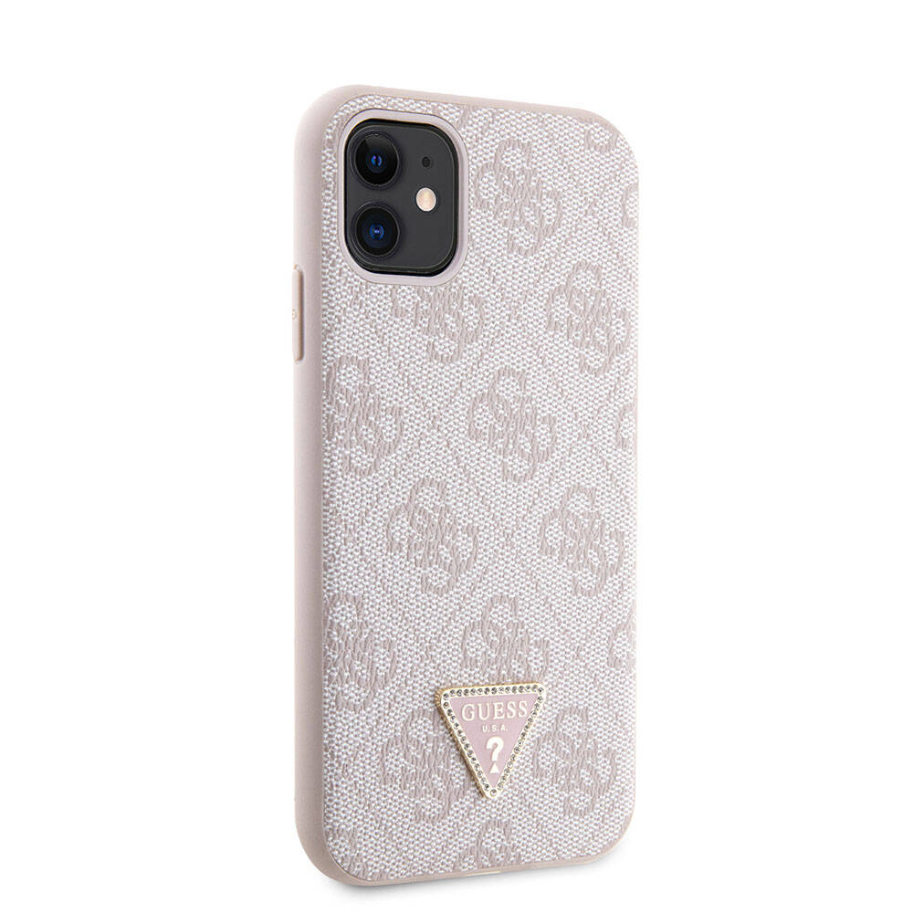 Apple iPhone 11 Kılıf Guess Orjinal Lisanslı PU Deri Taşlı Üçgen Logo 4G Desenli Kapak