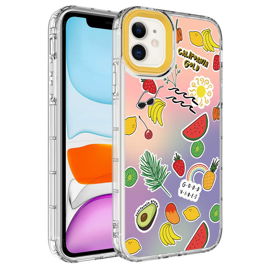 Apple iPhone 11 Kılıf Kamera Korumalı Renkli Desenli Sert Silikon Zore Korn Kapak