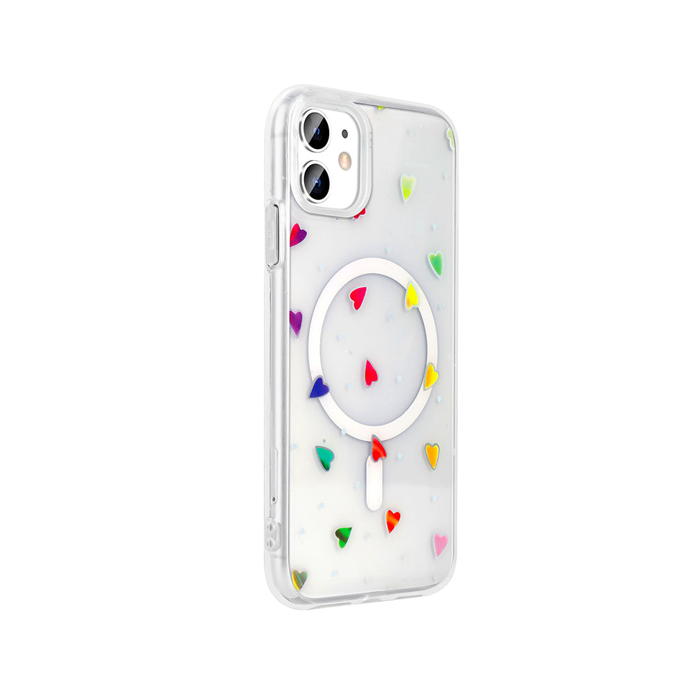 Apple iPhone 11 Kılıf M-Safe Şarj Özellikli Şeffaf Zore Folk Sert Kapak