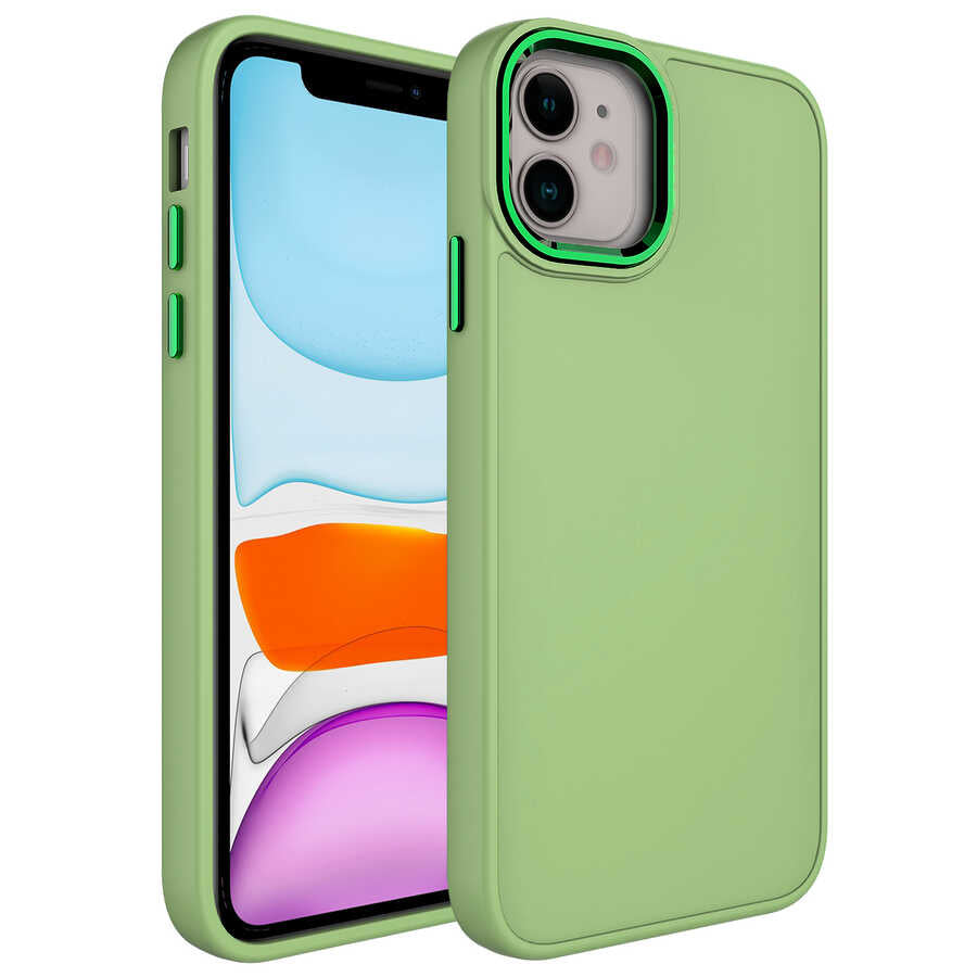 Apple iPhone 11 Kılıf Metal Çerçeve ve Buton Tasarımlı Silikon Zore Luna Kapak