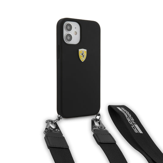 Apple iPhone 12 Kılıf Ferrari Orjinal Lisanslı Askılı Metal Logolu Kapak