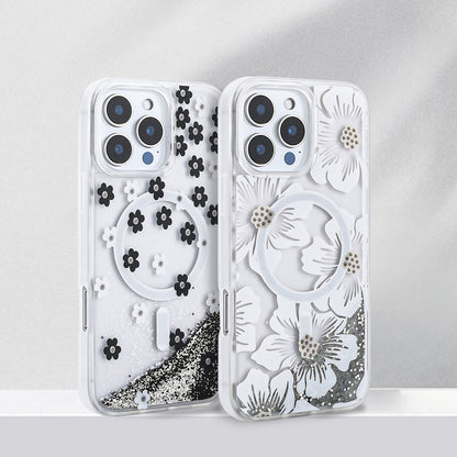 Apple iPhone 12 Pro Kılıf Sıvılı Simli Baskılı Şeffaf Arka Yüzey Zore Mossa Silikon Kapak