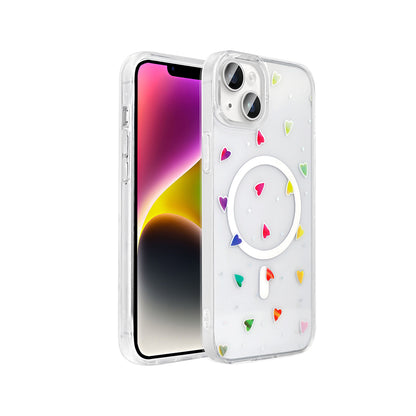 Apple iPhone 13 Kılıf M-Safe Şarj Özellikli Şeffaf Zore Folk Sert Kapak