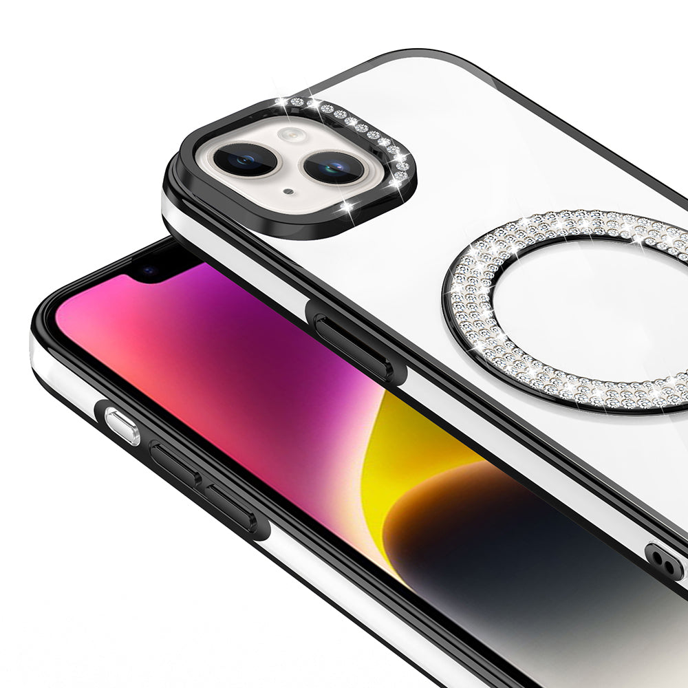 Apple iPhone 13 Kılıf Pırlanta Taş Tasarımlı M-safe Şarj Özellikli Zore Karetta Silikon Kapak