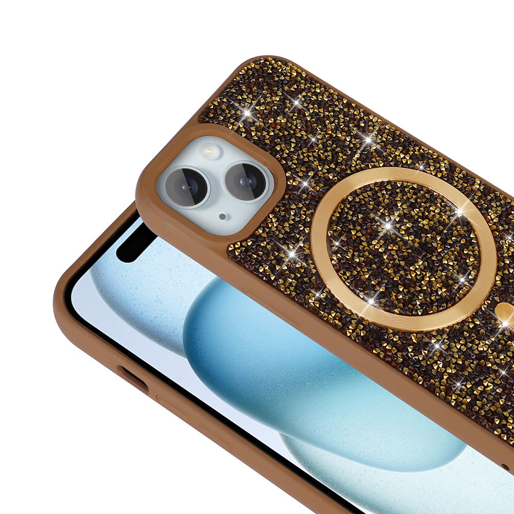Apple iPhone 13 Kılıf Pırlanta Tasarımlı M-safe Şarj Özellikli Zore Mozaik Silikon Kapak
