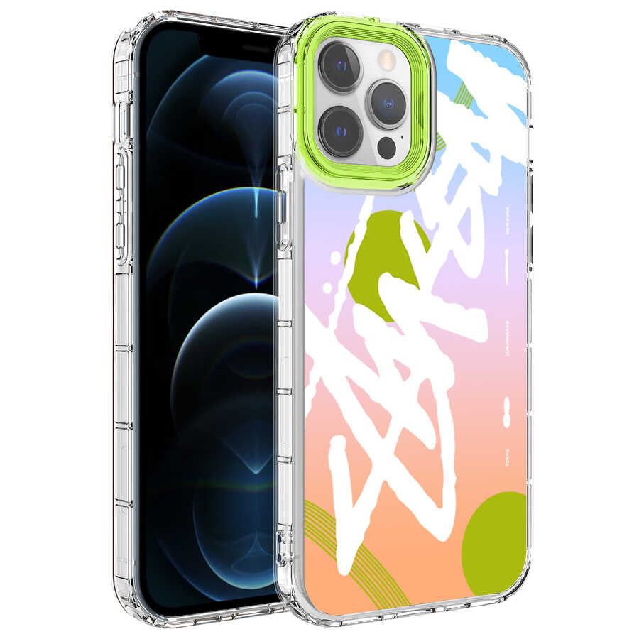 Apple iPhone 13 Pro Kılıf Kamera Korumalı Renkli Desenli Sert Silikon Zore Korn Kapak