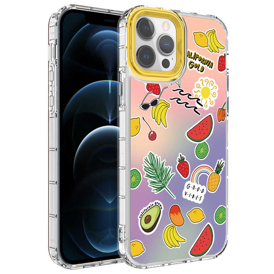 Apple iPhone 13 Pro Kılıf Kamera Korumalı Renkli Desenli Sert Silikon Zore Korn Kapak