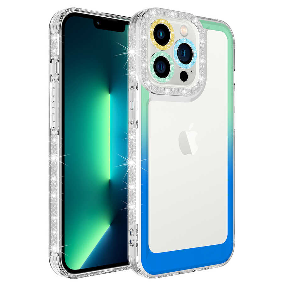 Apple iPhone 13 Pro Kılıf Simli ve Renk Geçiş Tasarımlı Lens Korumalı Zore Park Kapak