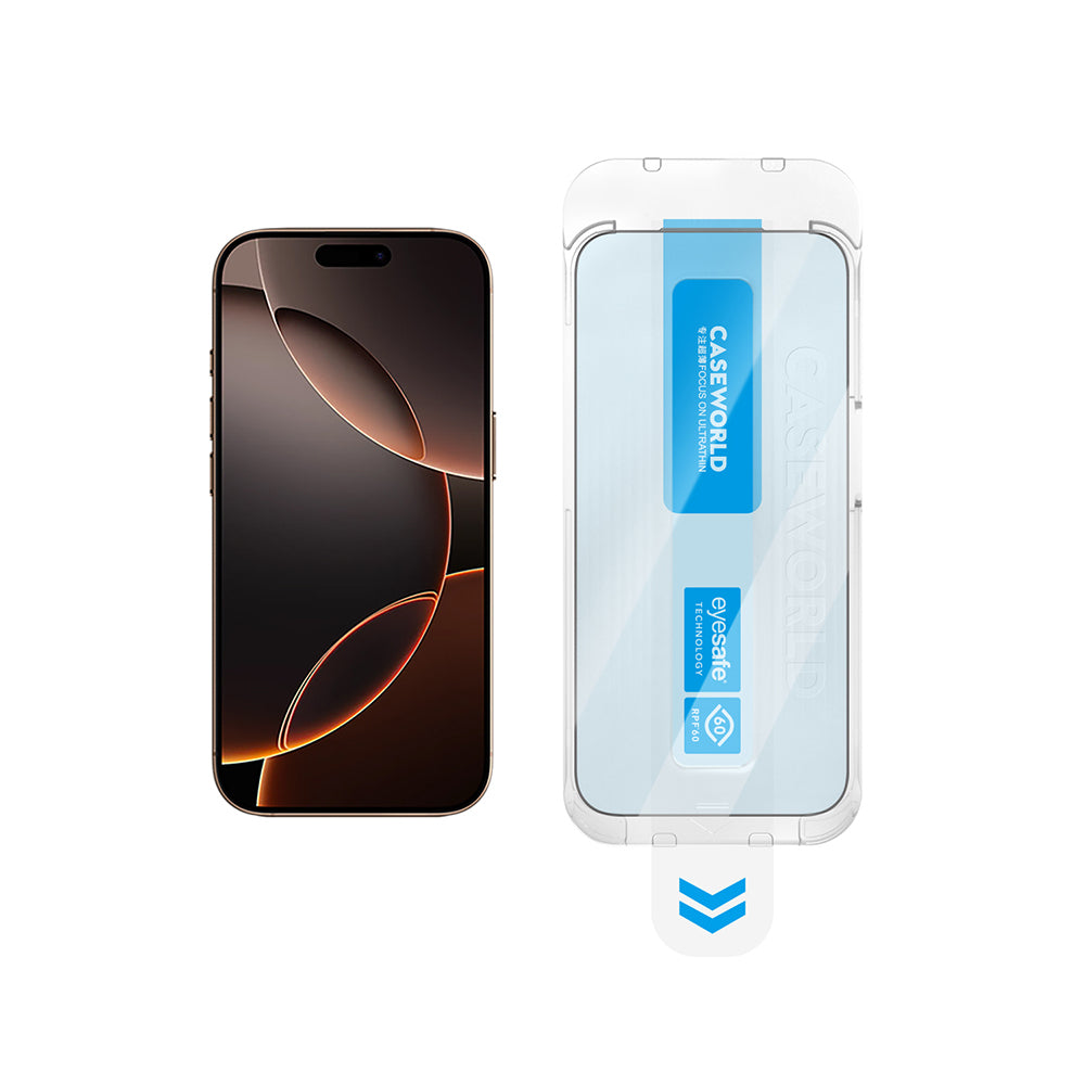 Apple iPhone 13 Pro Max CaseWorld Applicator Serisi 2.5D Eyesafe Mavi Işık Teknolojili 0.33mm Temperli Cam Ekran Koruyucu + Uygulama Aparatı