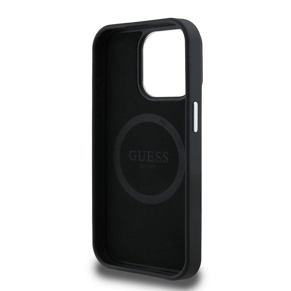 Apple iPhone 13 Pro Max Kılıf Guess Orjinal Lisanslı M-safe Şarj Özellikli Grained Triangle Kapak