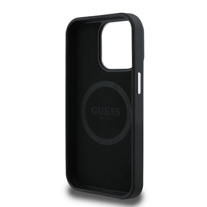 Apple iPhone 13 Pro Max Kılıf Guess Orjinal Lisanslı M-safe Şarj Özellikli Grained Triangle Kapak