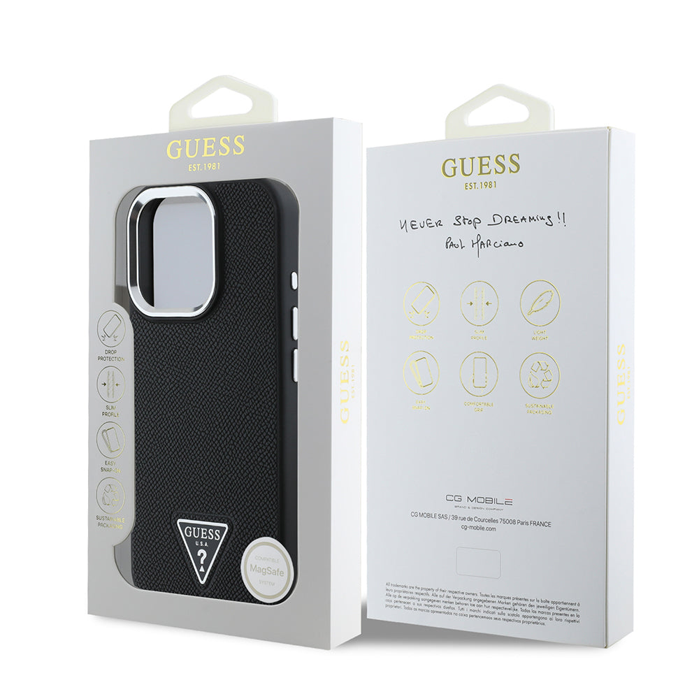 Apple iPhone 13 Pro Max Kılıf Guess Orjinal Lisanslı M-safe Şarj Özellikli Grained Triangle Kapak