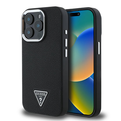 Apple iPhone 13 Pro Max Kılıf Guess Orjinal Lisanslı M-safe Şarj Özellikli Grained Triangle Kapak