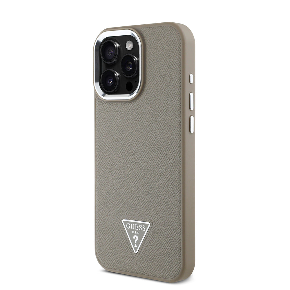 Apple iPhone 13 Pro Max Kılıf Guess Orjinal Lisanslı M-safe Şarj Özellikli Grained Triangle Kapak