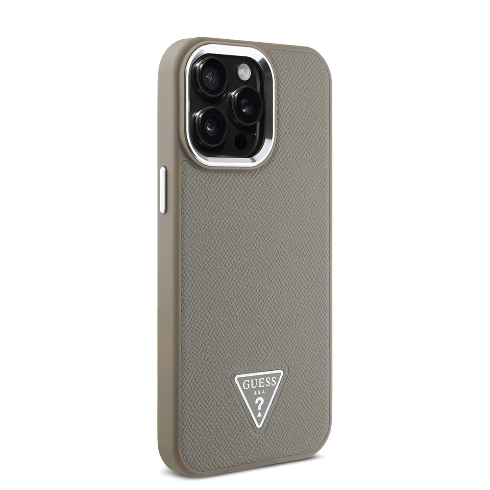 Apple iPhone 13 Pro Max Kılıf Guess Orjinal Lisanslı M-safe Şarj Özellikli Grained Triangle Kapak