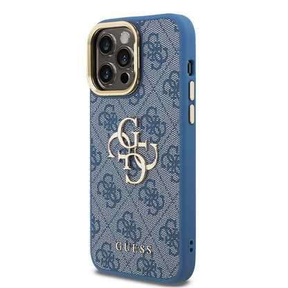 Apple iPhone 13 Pro Max Kılıf Guess Orjinal Lisanslı PU Deri 4G Desenli Metal Büyük 4G ve Yazı Logolu Kamera Standlı Kapak