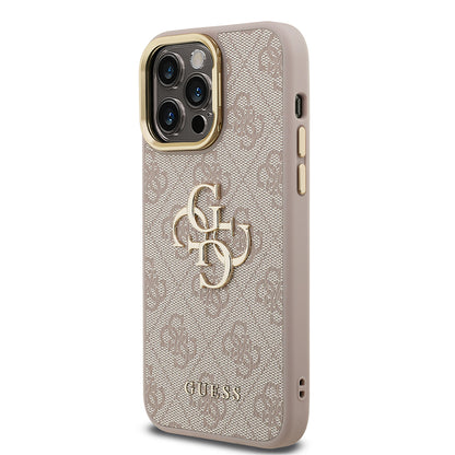 Apple iPhone 13 Pro Max Kılıf Guess Orjinal Lisanslı PU Deri 4G Desenli Metal Büyük 4G ve Yazı Logolu Kamera Standlı Kapak