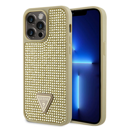 Apple iPhone 13 Pro Max Kılıf Guess Orjinal Lisanslı Taşlı Arka Yüzey Üçgen Logolu Kapak