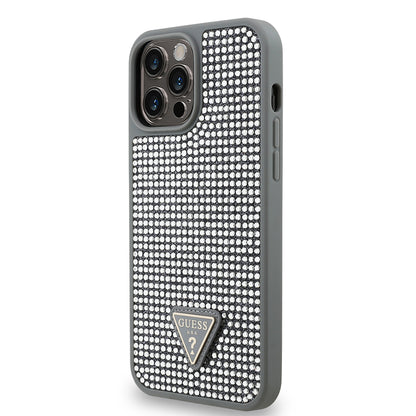 Apple iPhone 13 Pro Max Kılıf Guess Orjinal Lisanslı Taşlı Arka Yüzey Üçgen Logolu Kapak