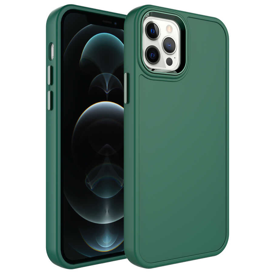 Apple iPhone 13 Pro Max Kılıf Metal Çerçeve ve Buton Tasarımlı Sert Zore Botox Kapak
