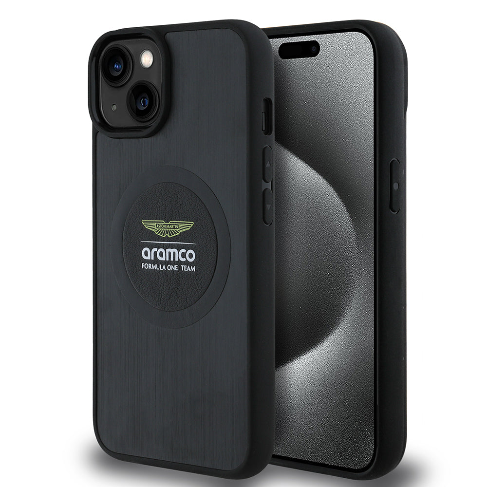 Apple iPhone 14 Kılıf Aston Martin Orjinal Lisanslı M-safe Şarj Özellikli Aluminyum Arka Yüzeyli Formula One Team Baskılı Kapak