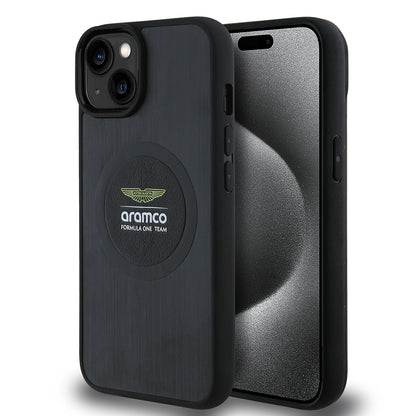 Apple iPhone 14 Kılıf Aston Martin Orjinal Lisanslı M-safe Şarj Özellikli Aluminyum Arka Yüzeyli Formula One Team Baskılı Kapak