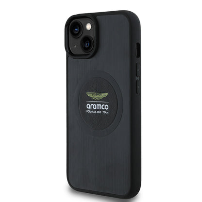 Apple iPhone 14 Kılıf Aston Martin Orjinal Lisanslı M-safe Şarj Özellikli Aluminyum Arka Yüzeyli Formula One Team Baskılı Kapak
