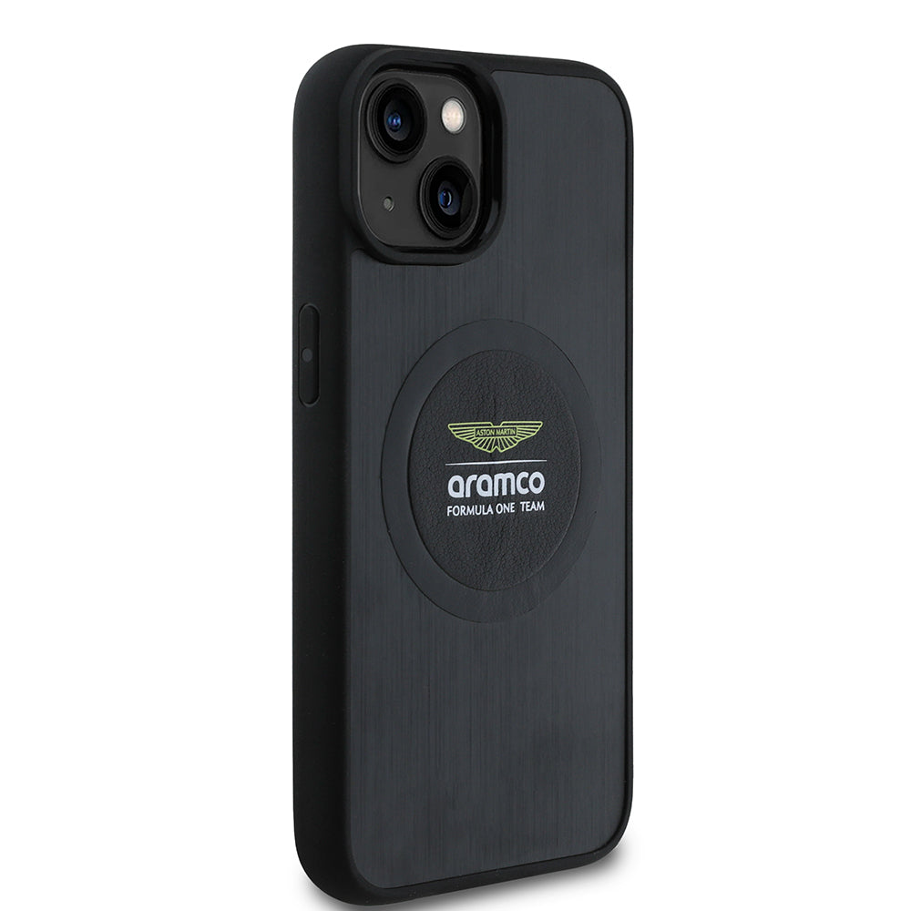 Apple iPhone 14 Kılıf Aston Martin Orjinal Lisanslı M-safe Şarj Özellikli Aluminyum Arka Yüzeyli Formula One Team Baskılı Kapak