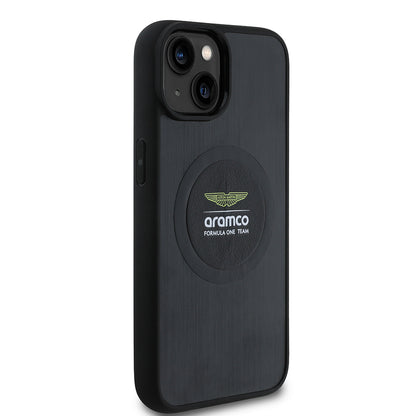 Apple iPhone 14 Kılıf Aston Martin Orjinal Lisanslı M-safe Şarj Özellikli Aluminyum Arka Yüzeyli Formula One Team Baskılı Kapak