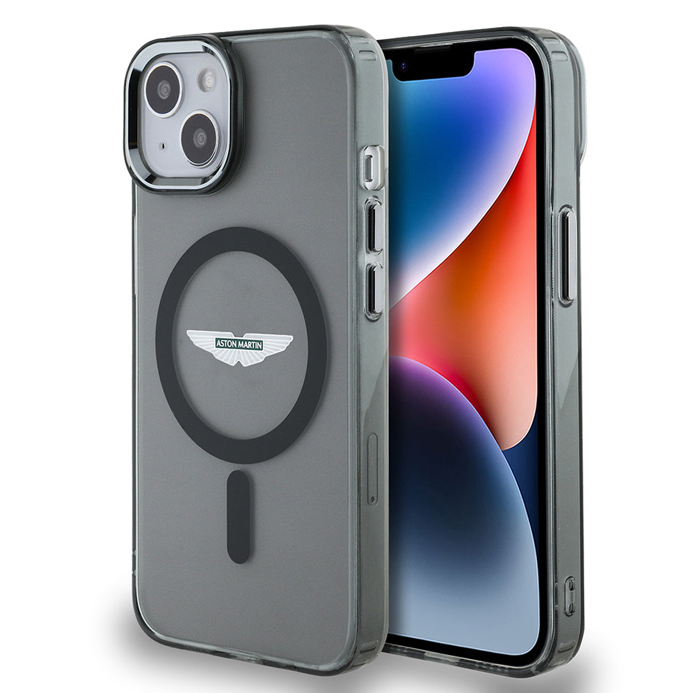 Apple iPhone 14 Kılıf Aston Martin Orjinal Lisanslı M-safe Şarj Özellikli IML Baskı Logolu Metal Düğmeli Kapak