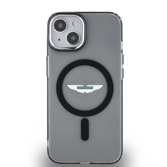 Apple iPhone 14 Kılıf Aston Martin Orjinal Lisanslı M-safe Şarj Özellikli IML Baskı Logolu Metal Düğmeli Kapak