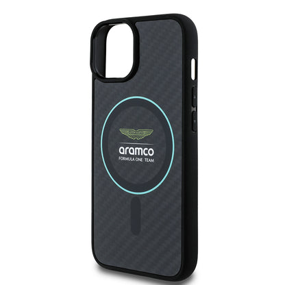 Apple iPhone 14 Kılıf Aston Martin Orjinal Lisanslı M-safe Şarj Özellikli Renkli Halka ve Karbon Fiber Tasarımlı Kapak