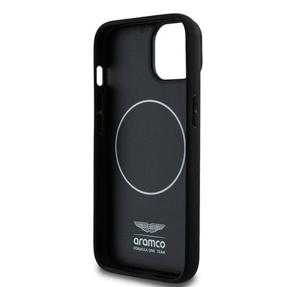 Apple iPhone 14 Kılıf Aston Martin Orjinal Lisanslı M-safe Şarj Özellikli Renkli Halka ve Karbon Fiber Tasarımlı Kapak