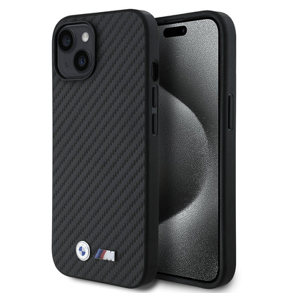 Apple iPhone 14 Kılıf BMW Orjinal Lisanslı Karbon Fiber Tasarımlı ve Metal Logolu PU Deri Kapak