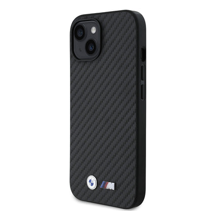 Apple iPhone 14 Kılıf BMW Orjinal Lisanslı Karbon Fiber Tasarımlı ve Metal Logolu PU Deri Kapak