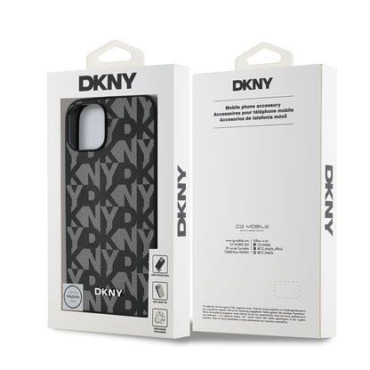 Apple iPhone 14 Kılıf DKNY Orjinal Lisanslı M-safe Şarj Özellikli 3D Yazılı Grid Pattern Kapak