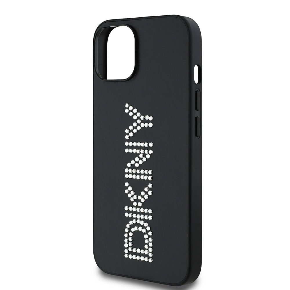 Apple iPhone 14 Kılıf DKNY Orjinal Lisanslı Taşlı DKNY Yazılı Metalik Rhinestones PU Deri Kapak