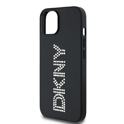 Apple iPhone 14 Kılıf DKNY Orjinal Lisanslı Taşlı DKNY Yazılı Metalik Rhinestones PU Deri Kapak