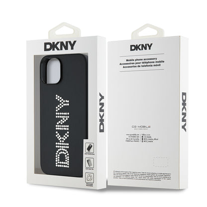 Apple iPhone 14 Kılıf DKNY Orjinal Lisanslı Taşlı DKNY Yazılı Metalik Rhinestones PU Deri Kapak