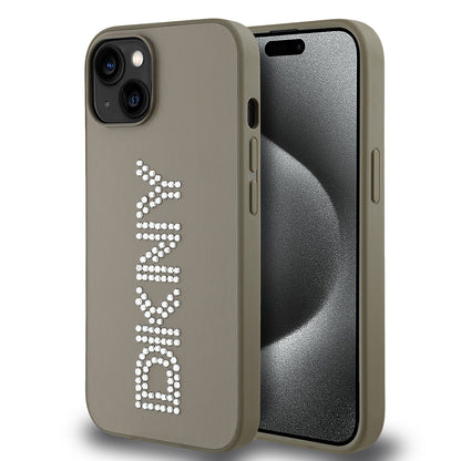 Apple iPhone 14 Kılıf DKNY Orjinal Lisanslı Taşlı DKNY Yazılı Metalik Rhinestones PU Deri Kapak
