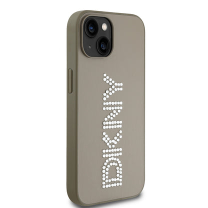 Apple iPhone 14 Kılıf DKNY Orjinal Lisanslı Taşlı DKNY Yazılı Metalik Rhinestones PU Deri Kapak