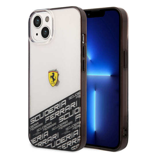 Apple iPhone 14 Kılıf Ferrari Orjinal Lisanlı Transparan Alt Kısım Baskılı Dizayn Kapak