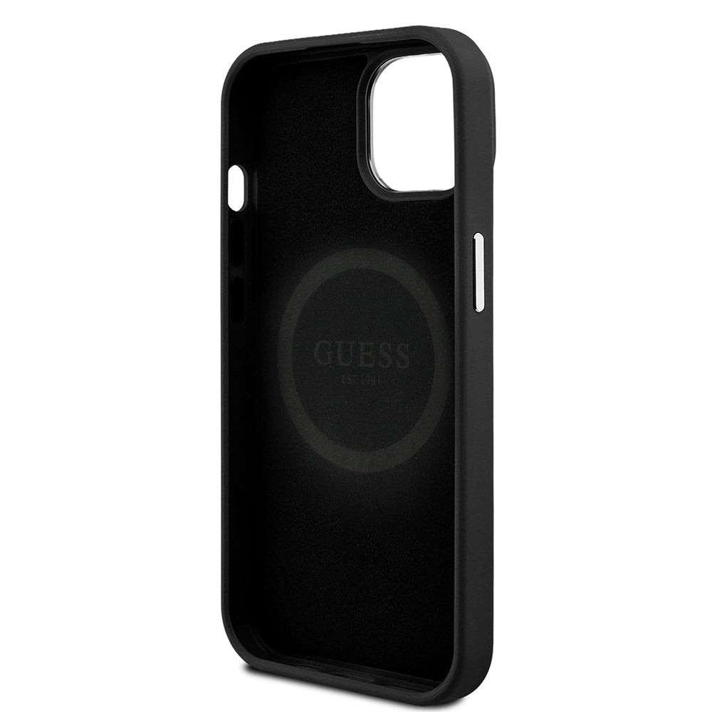 Apple iPhone 14 Kılıf Guess Orjinal Lisanslı M-safe Şarj Özellikli Grained Triangle Kapak