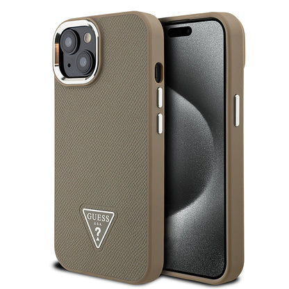 Apple iPhone 14 Kılıf Guess Orjinal Lisanslı M-safe Şarj Özellikli Grained Triangle Kapak