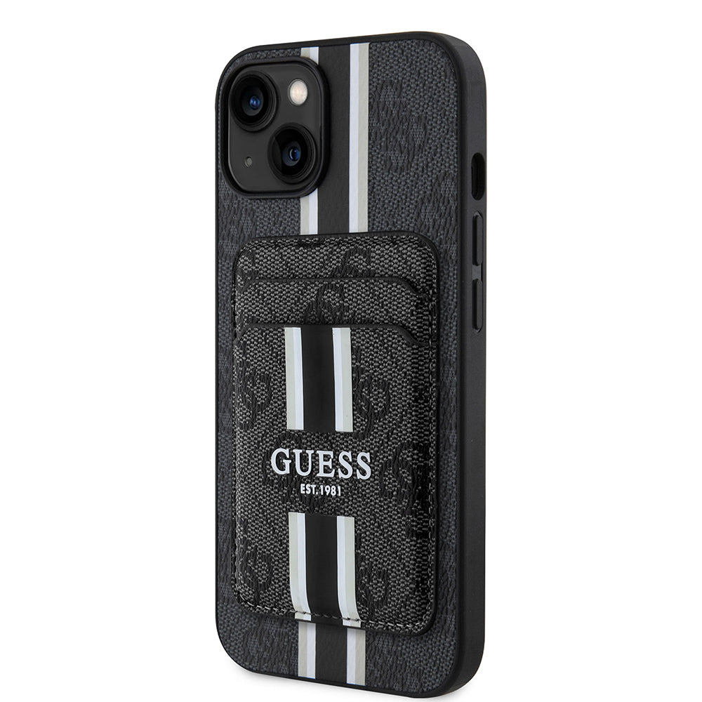 Apple iPhone 14 Kılıf Guess Orjinal Lisanslı M-safe Şarj Özellikli 4G Desenli Çizgili Kartlıklı Kapak