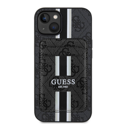 Apple iPhone 14 Kılıf Guess Orjinal Lisanslı M-safe Şarj Özellikli 4G Desenli Çizgili Kartlıklı Kapak