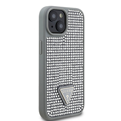 Apple iPhone 14 Kılıf Guess Orjinal Lisanslı Taşlı Arka Yüzey Üçgen Logolu Kapak