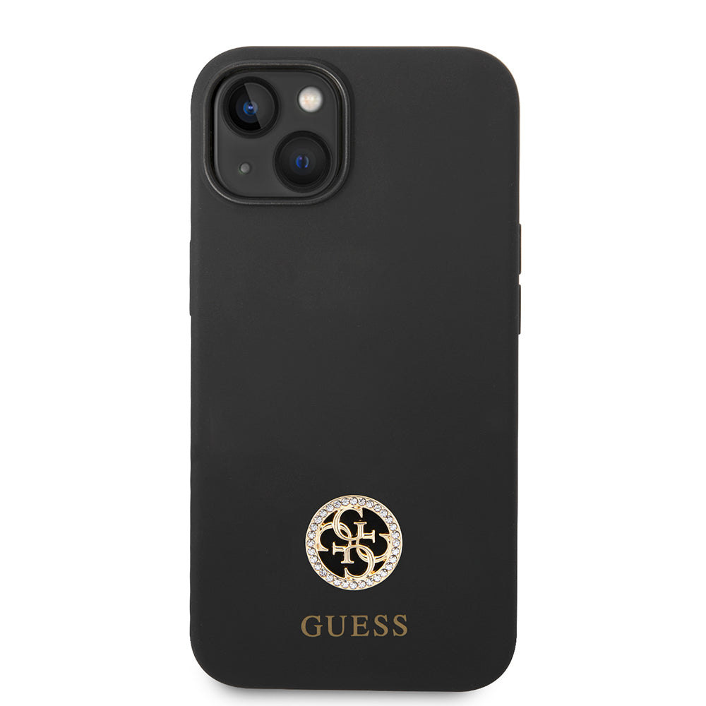 Apple iPhone 14 Kılıf Guess Orjinal Lisanslı Yazı ve Taşlı 4G Logolu Silikon Kapak