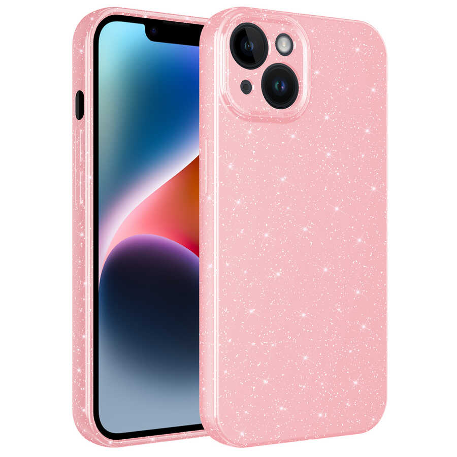 Apple iPhone 14 Kılıf Kamera Korumalı Simli Lüks Zore Koton Kapak