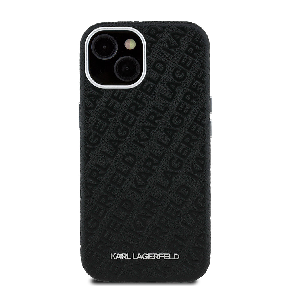 Apple iPhone 14 Kılıf Karl Lagerfeld Orjinal Lisanslı PU Deri Damgalı Metal Yazı Logolu Kapak